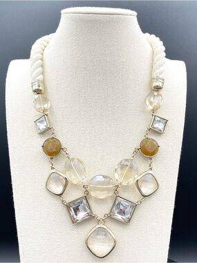 Ann Taylor LOFT Rope Gemstone Statement Necklace Nautical Preppy